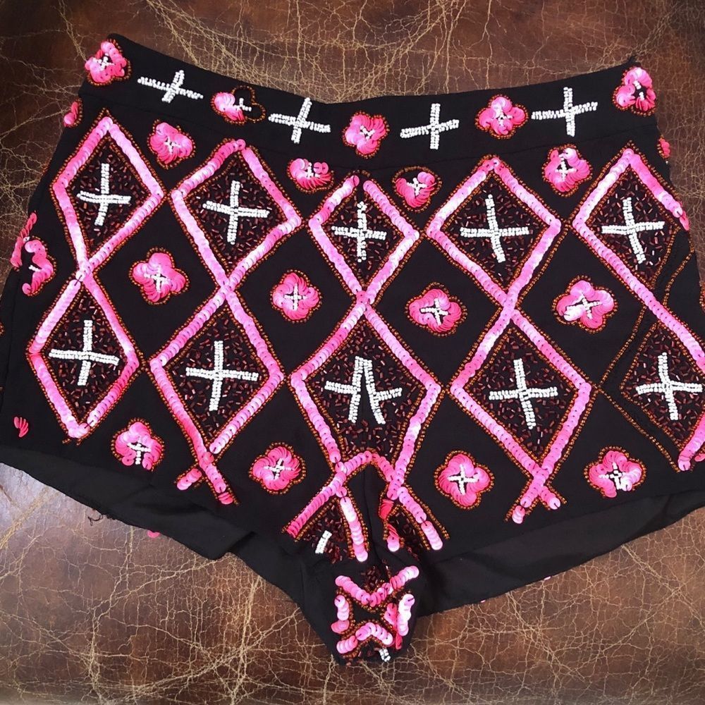 Topshop Y2K black with pink beads sequins shorts. 6